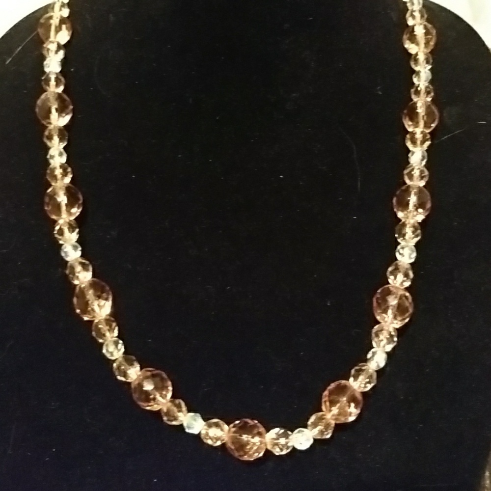 Vintage Czech crystal necklace rosaline peach pink